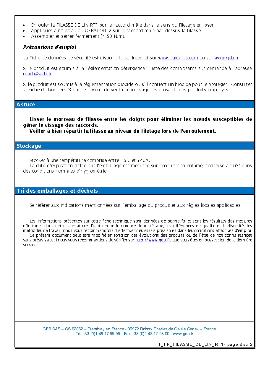 Fiche technique fournisseur