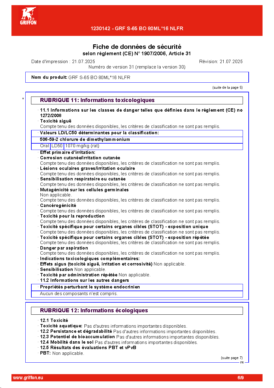 Fiche technique fournisseur