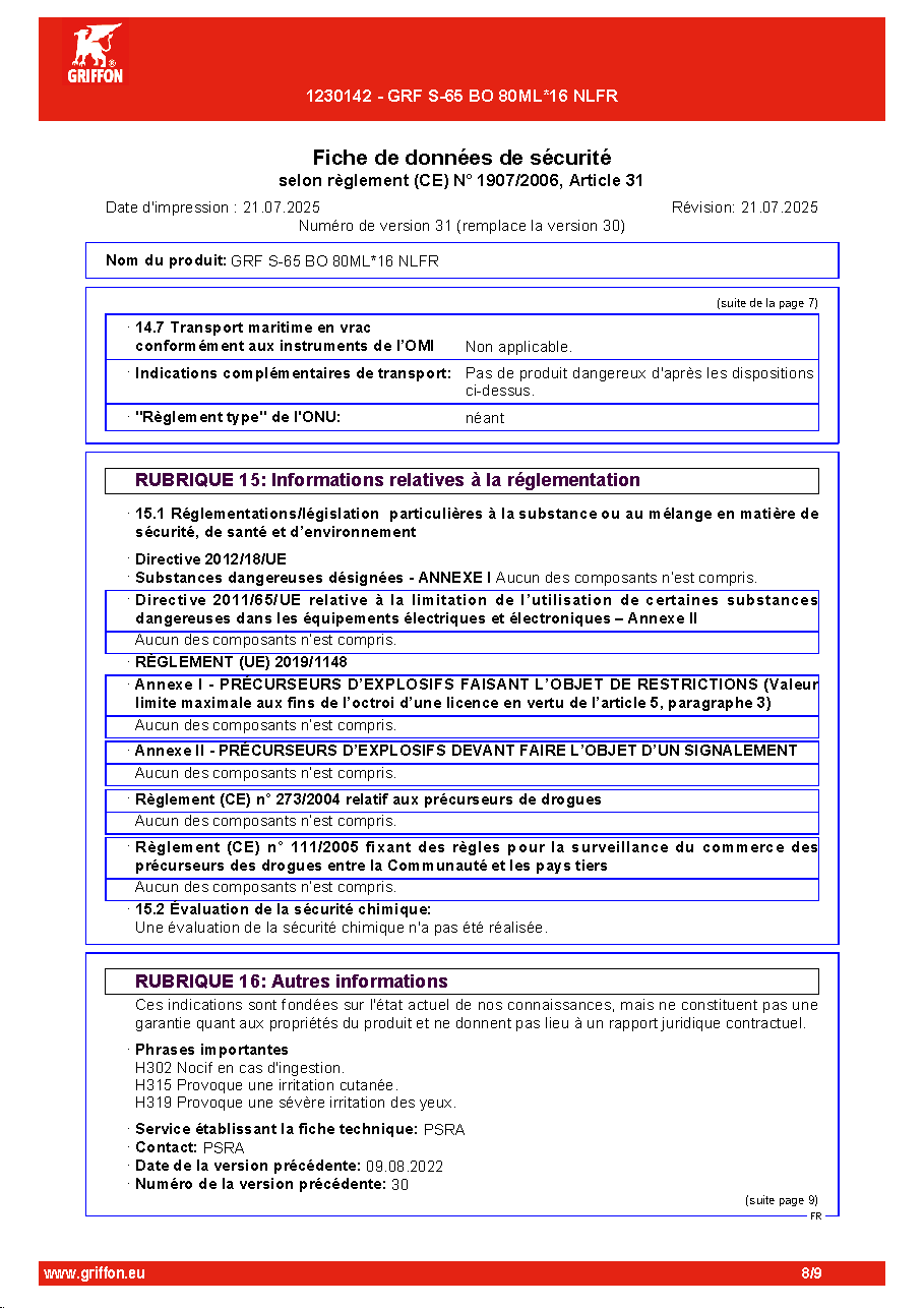 Fiche technique fournisseur