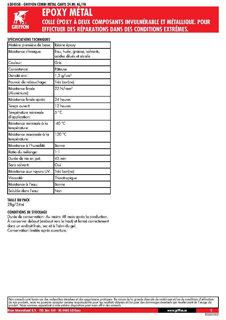 Fiche technique fournisseur