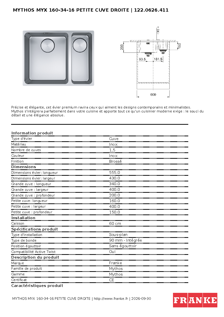 Fiche technique fournisseur