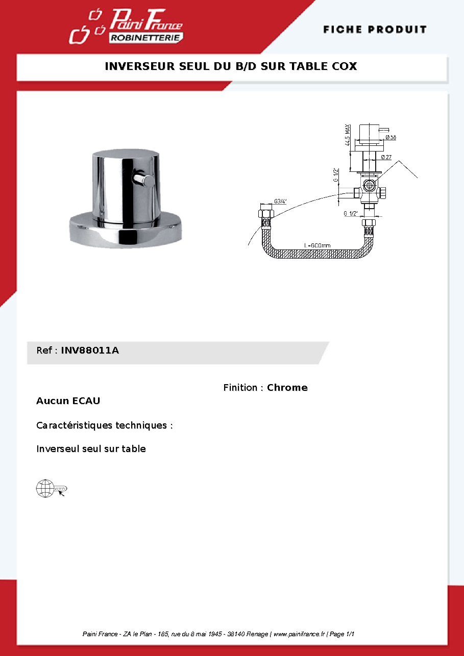 Fiche technique fournisseur