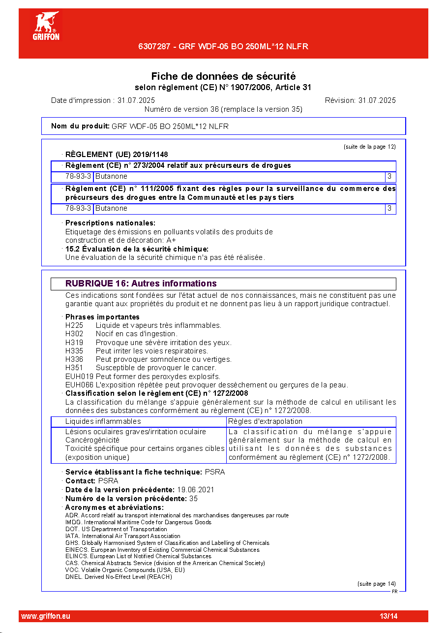 Fiche technique fournisseur