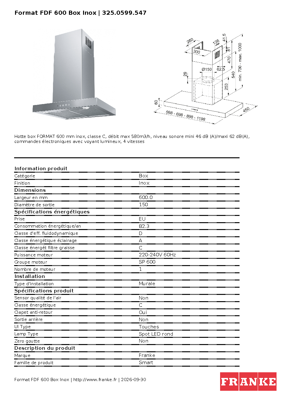 Fiche technique fournisseur