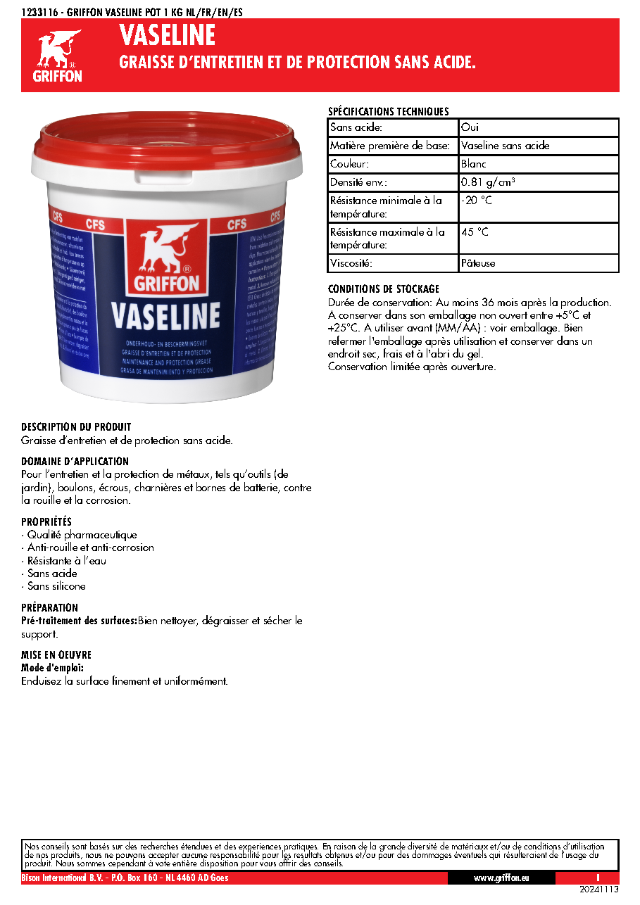 Fiche technique fournisseur