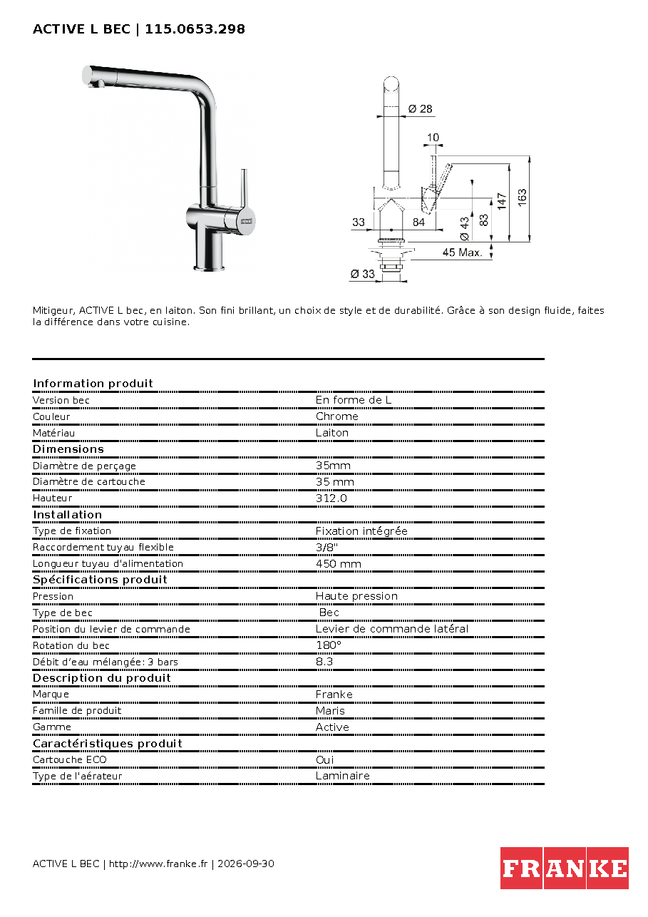 Fiche technique fournisseur