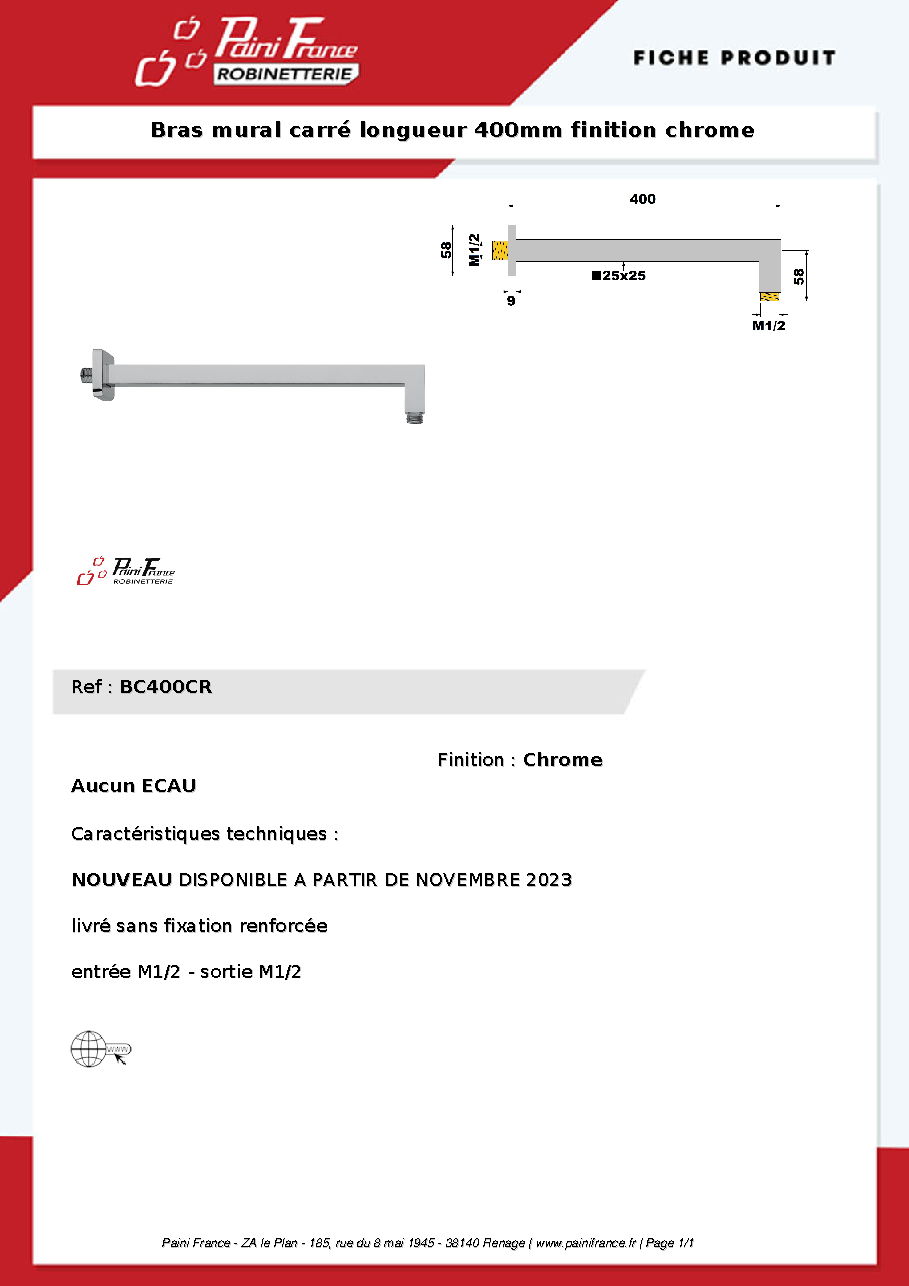 Fiche technique fournisseur