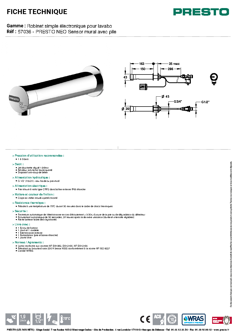 Fiche technique fournisseur