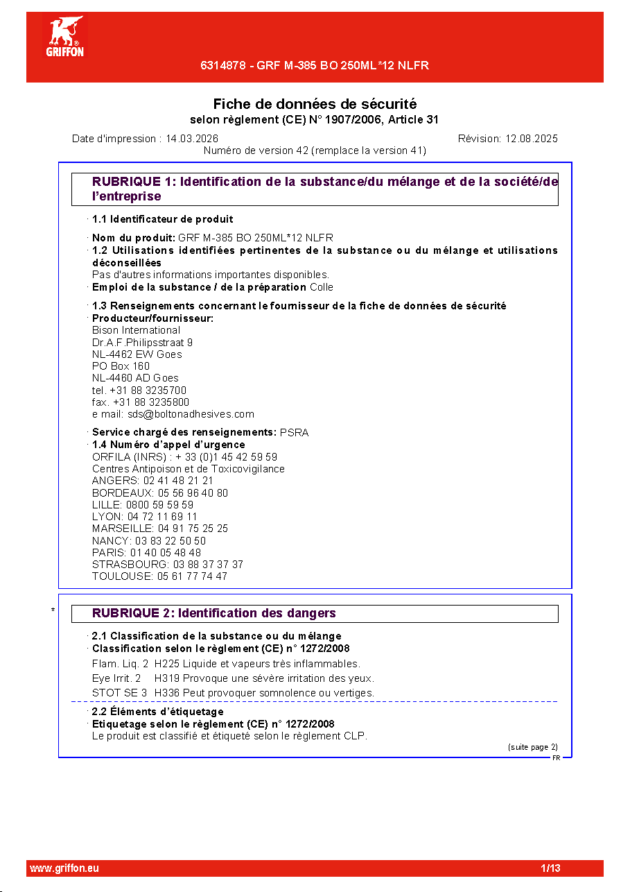 Fiche technique fournisseur