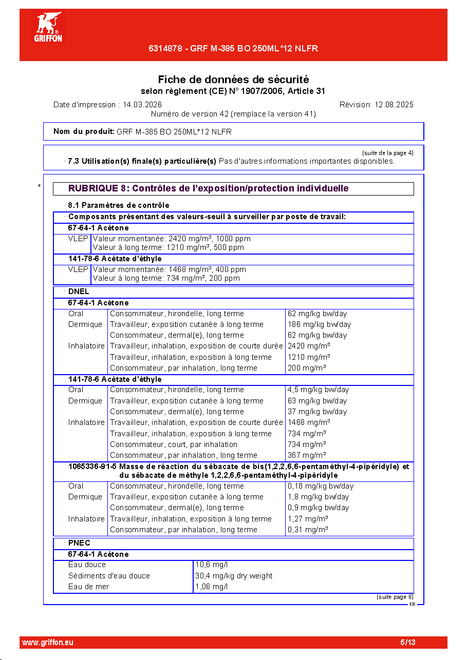 Fiche technique fournisseur