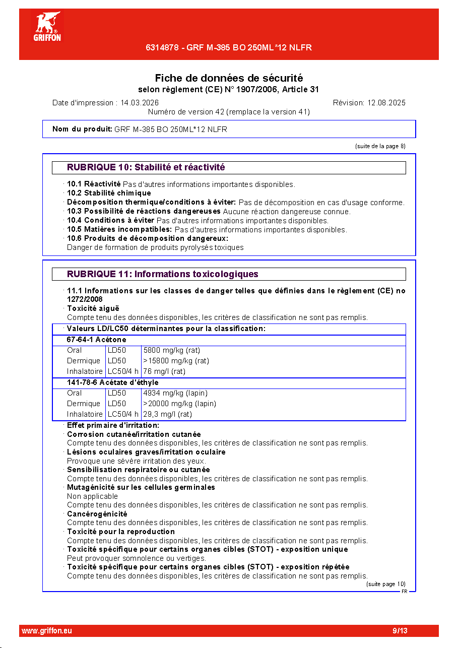 Fiche technique fournisseur