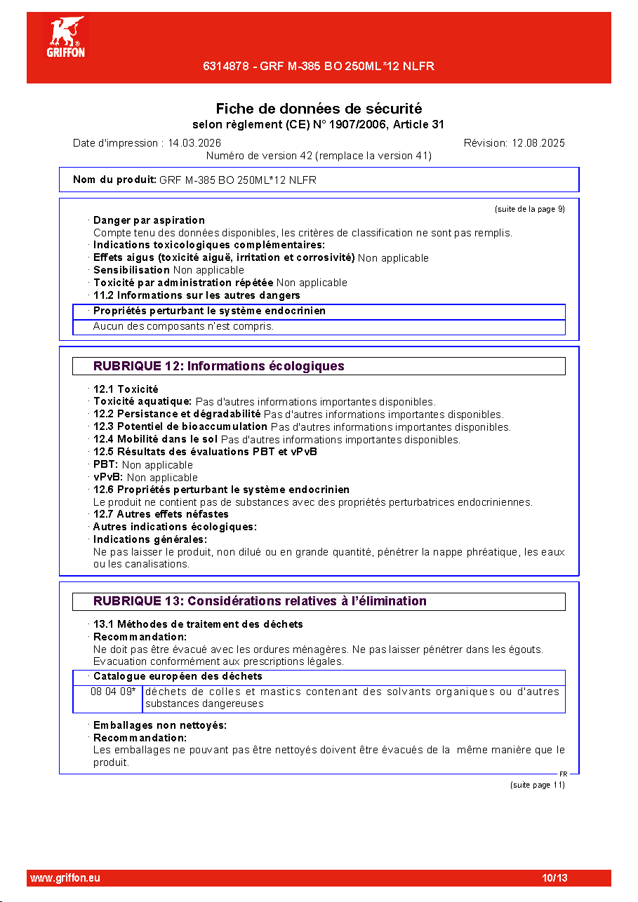 Fiche technique fournisseur
