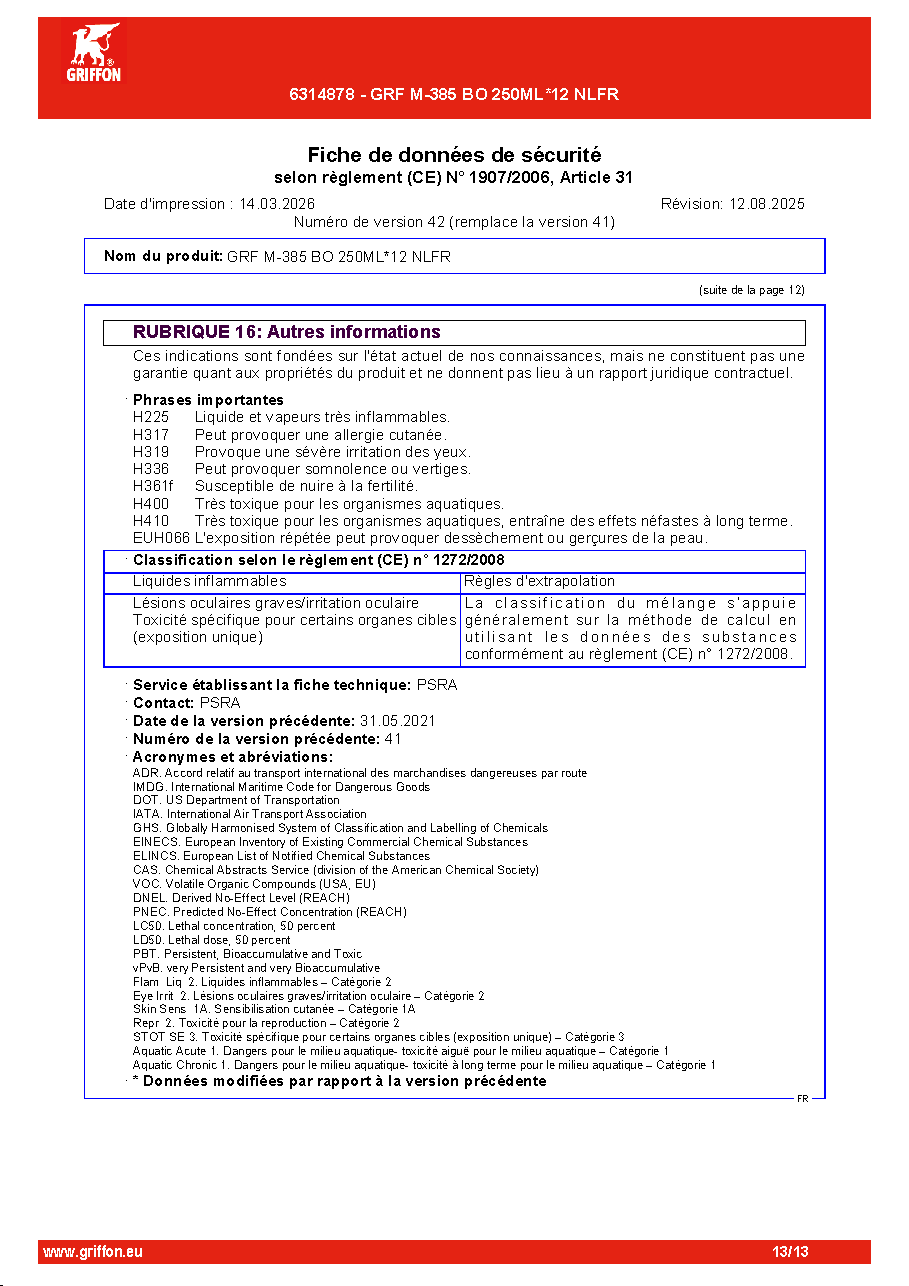 Fiche technique fournisseur