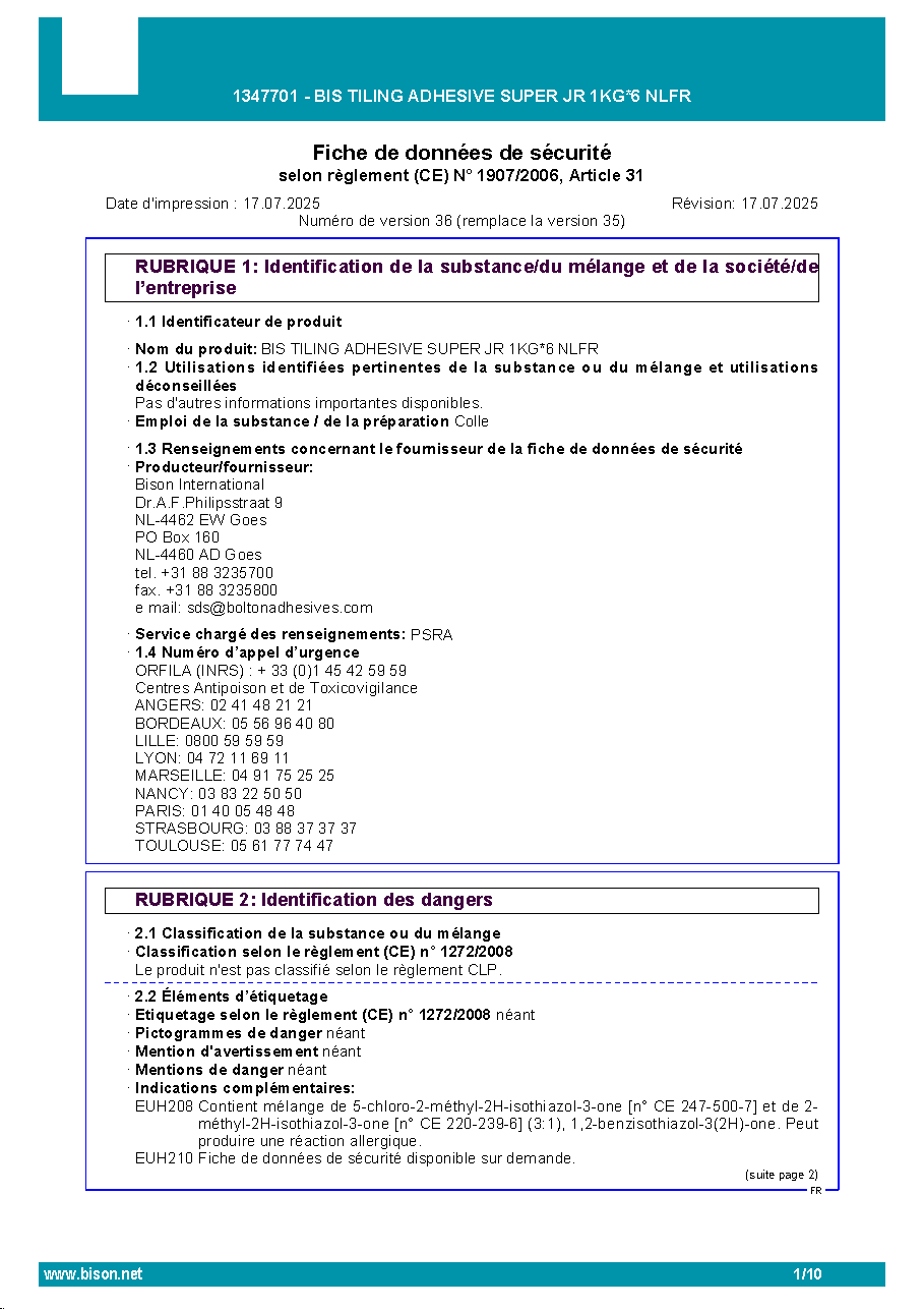 Fiche technique fournisseur