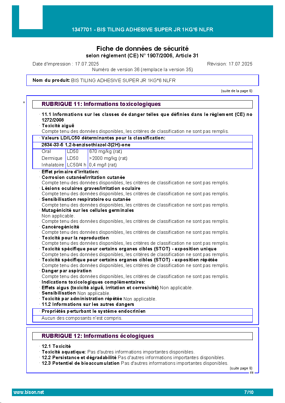 Fiche technique fournisseur