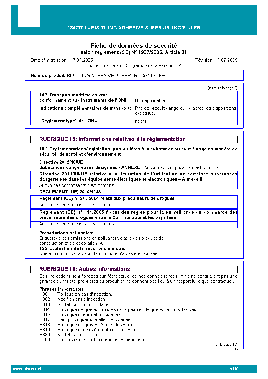 Fiche technique fournisseur