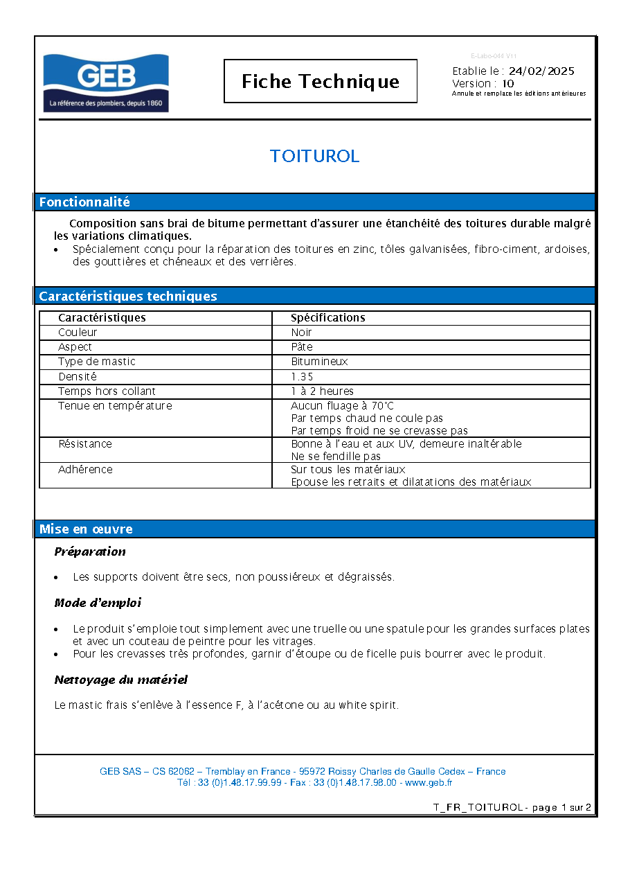 Fiche technique fournisseur
