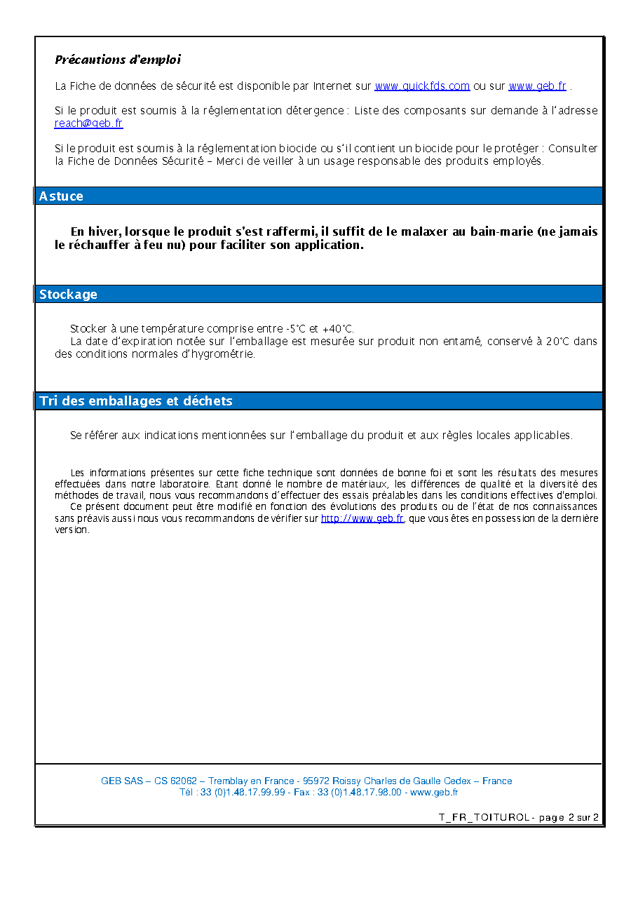 Fiche technique fournisseur