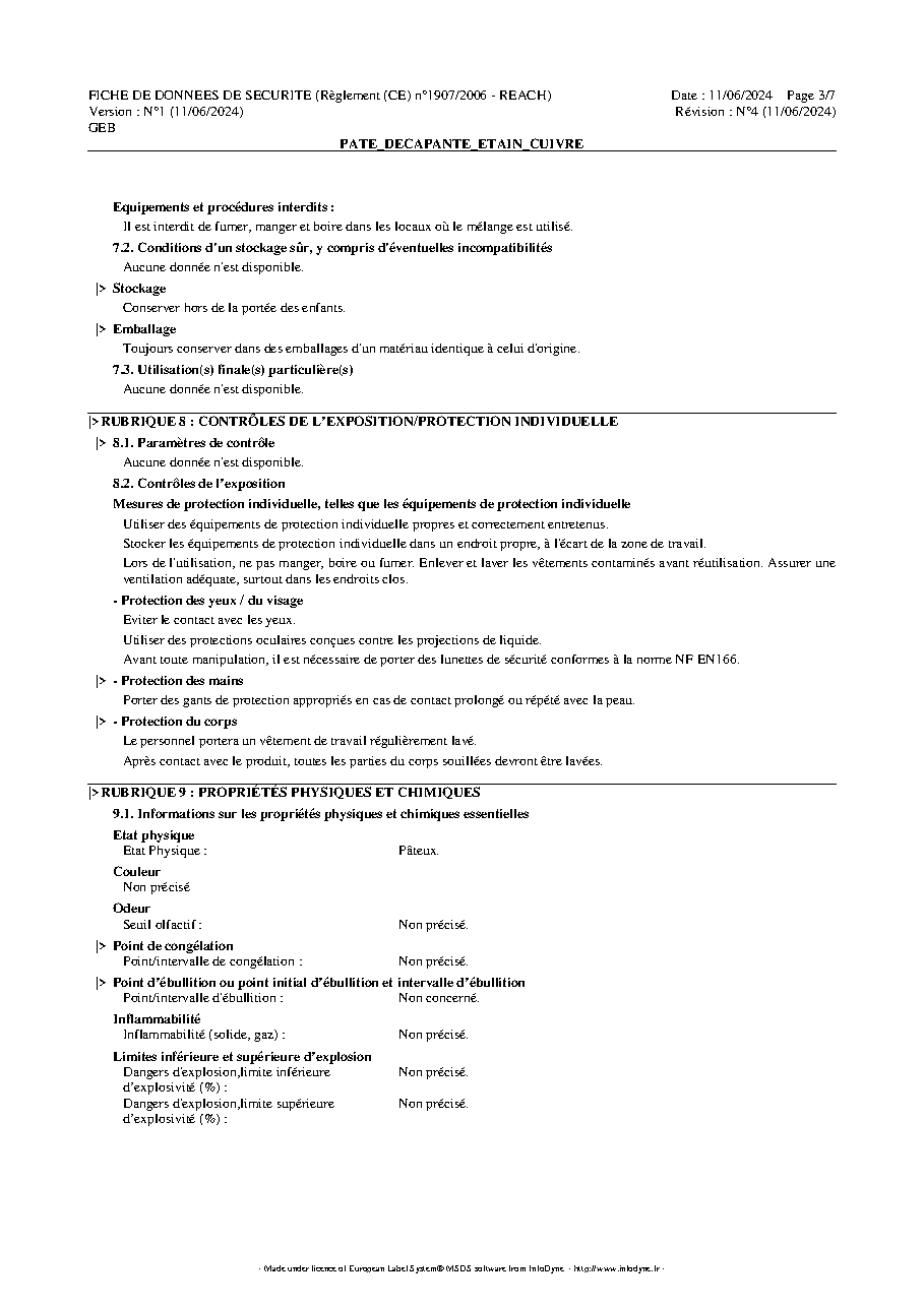 Fiche technique fournisseur