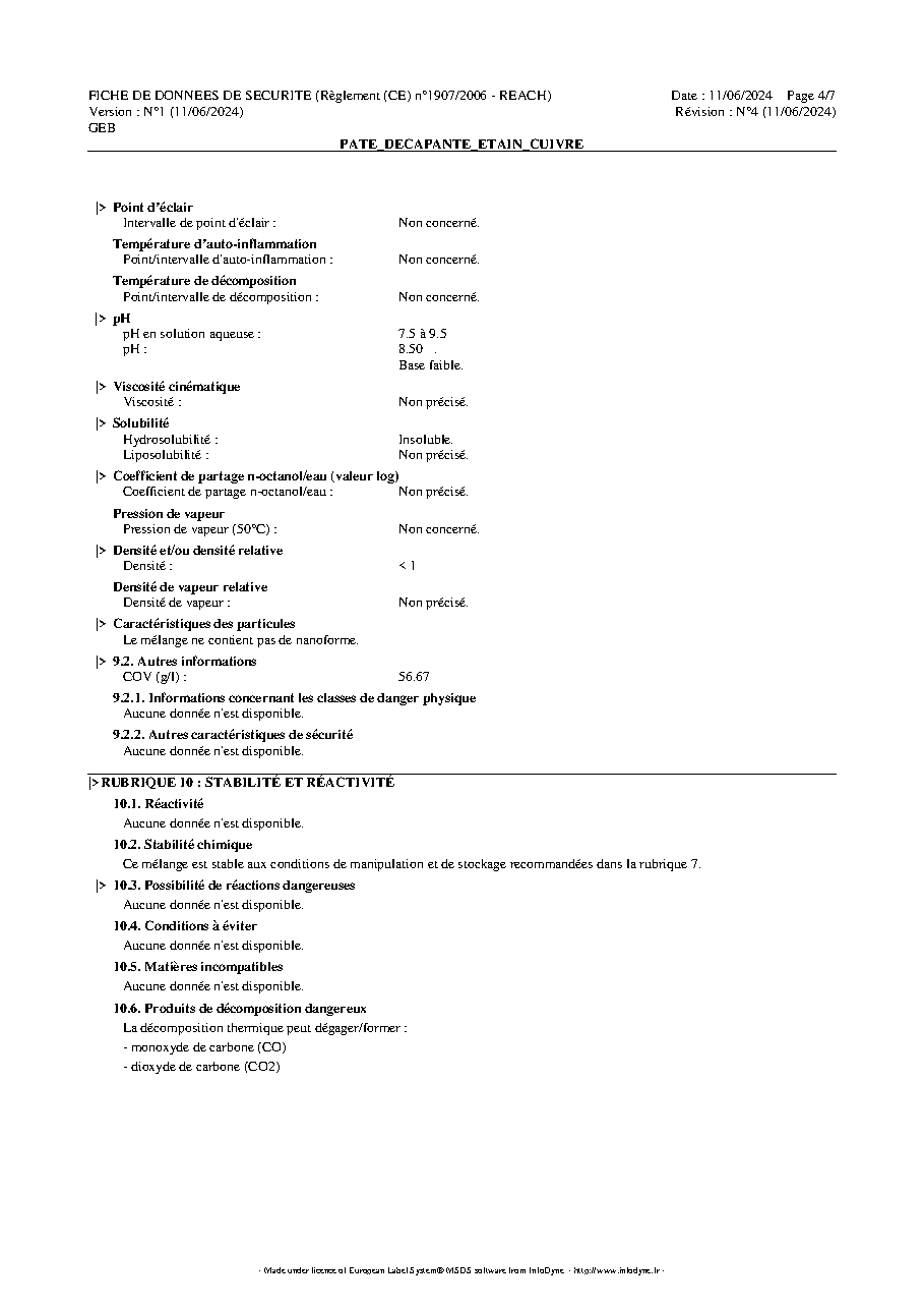 Fiche technique fournisseur