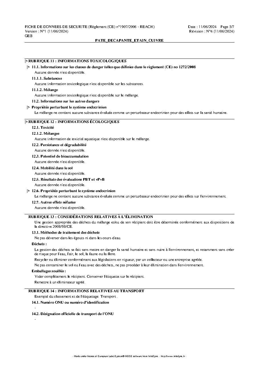 Fiche technique fournisseur