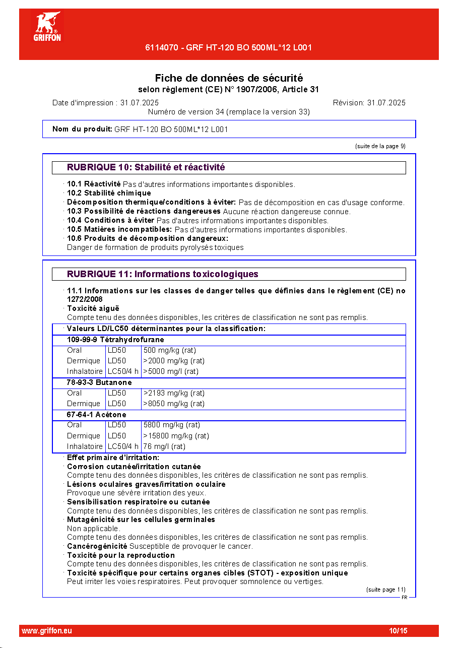 Fiche technique fournisseur
