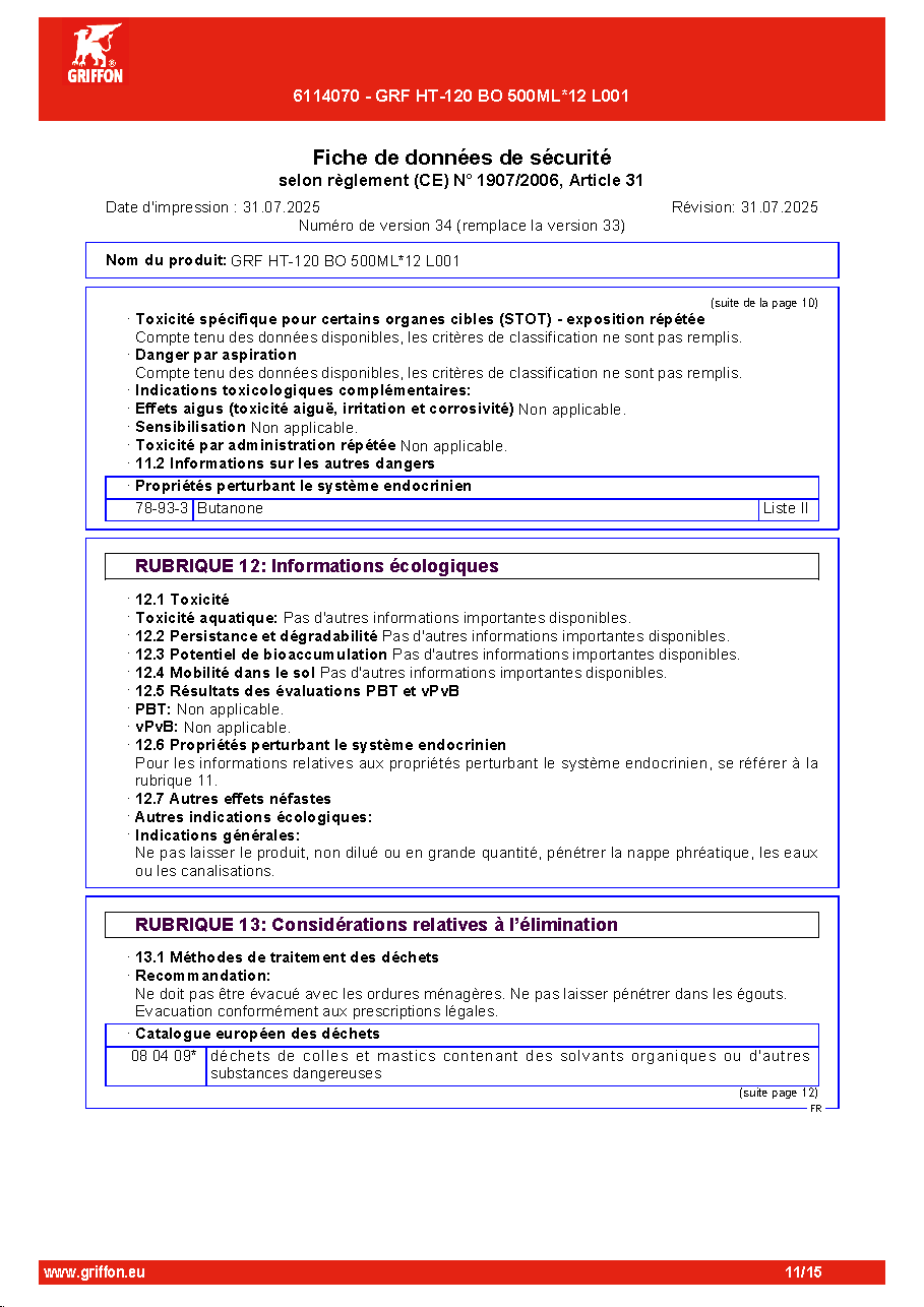 Fiche technique fournisseur