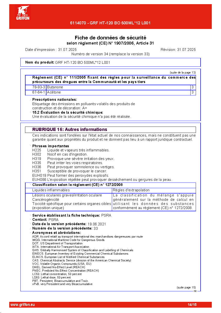 Fiche technique fournisseur