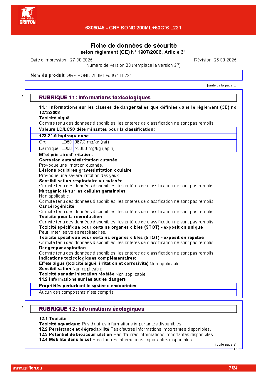 Fiche technique fournisseur