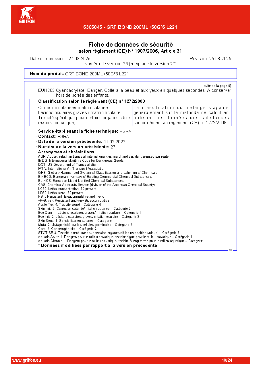 Fiche technique fournisseur