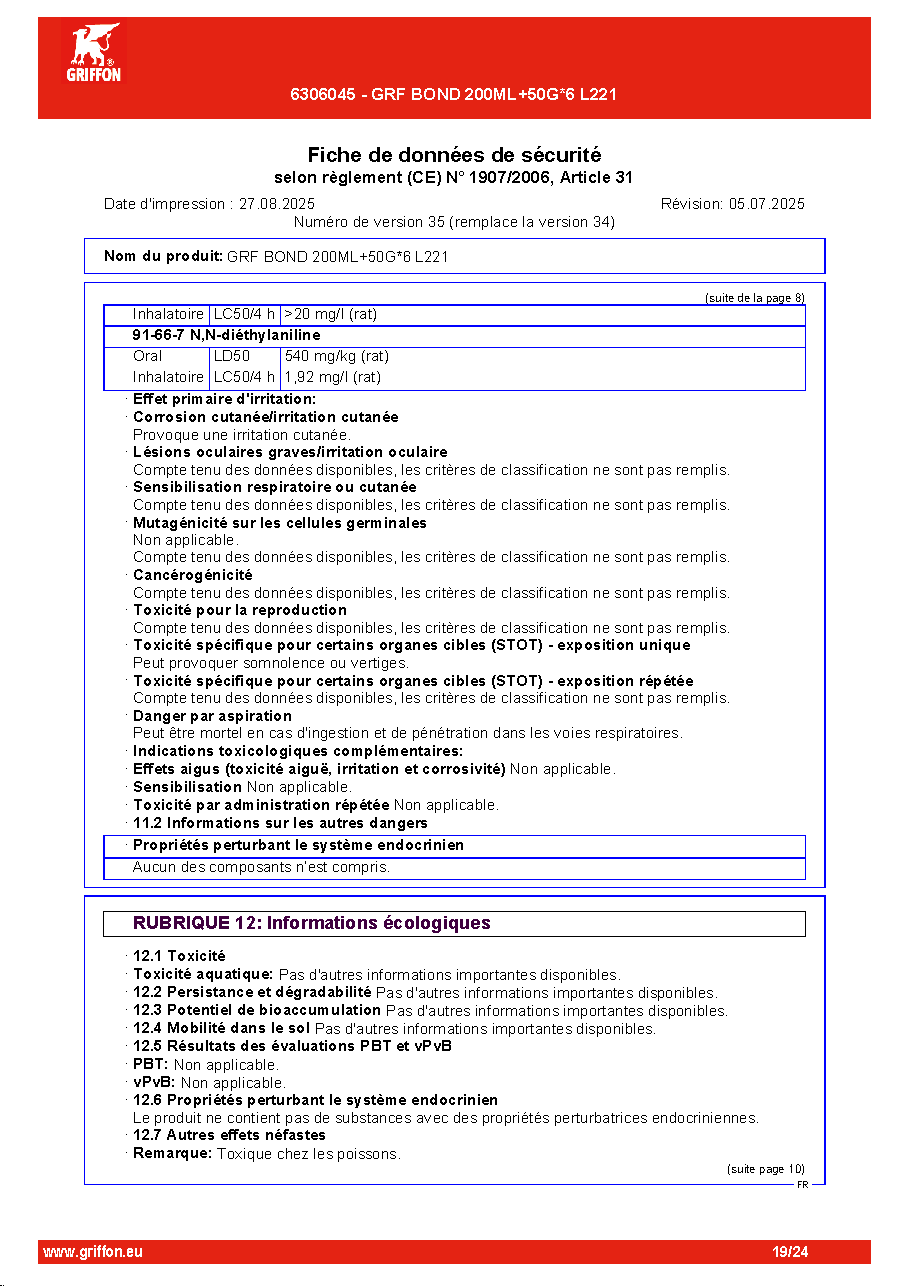 Fiche technique fournisseur