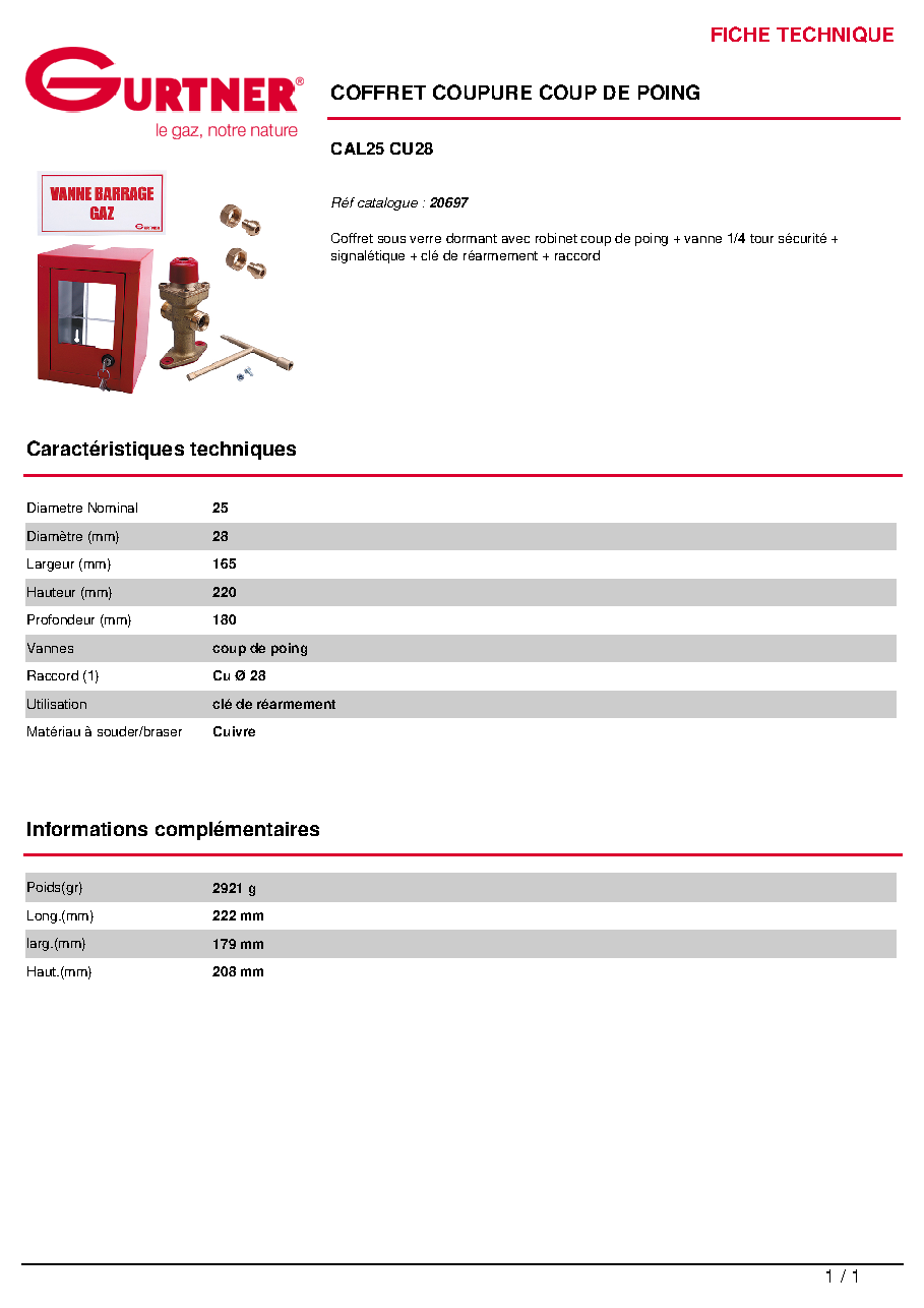 Fiche technique fournisseur