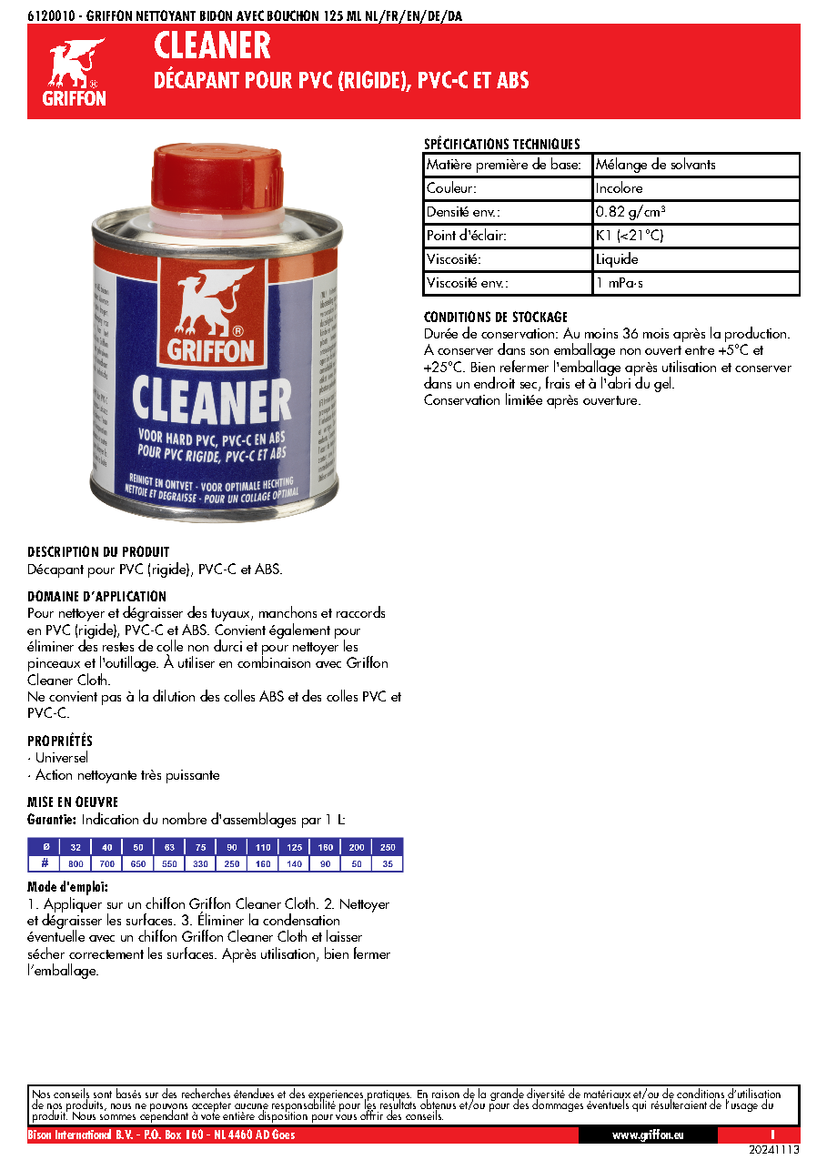 Fiche technique fournisseur