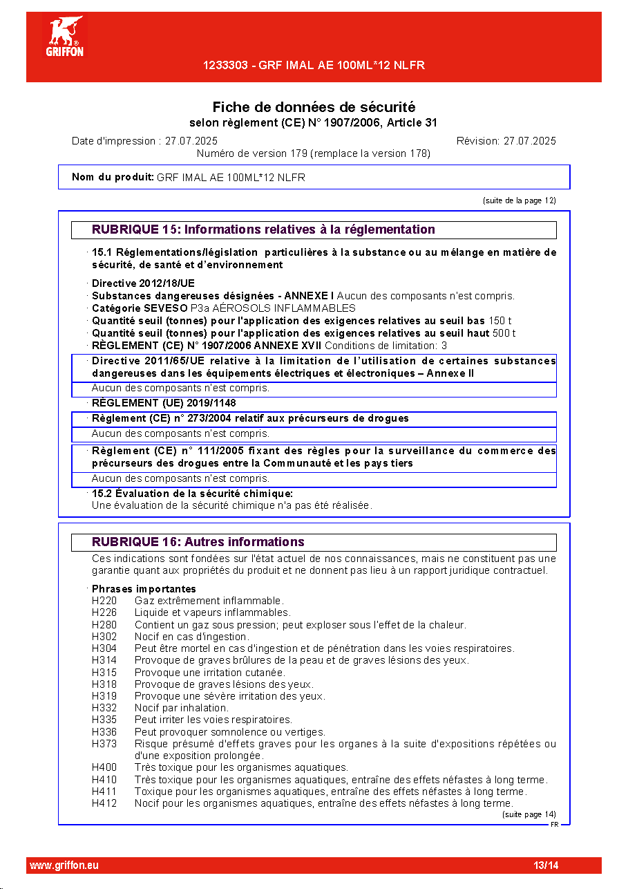 Fiche technique fournisseur