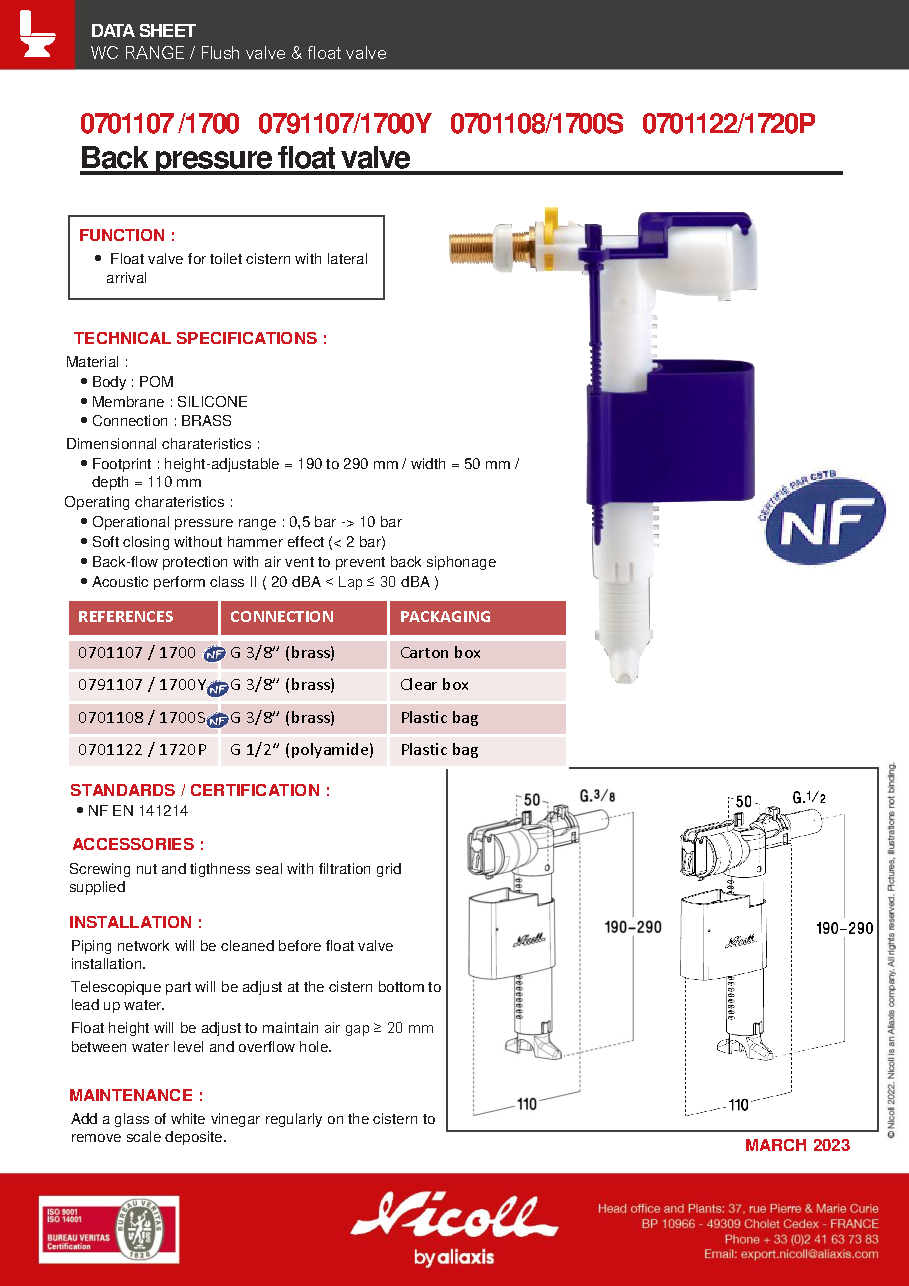Fiche technique fournisseur