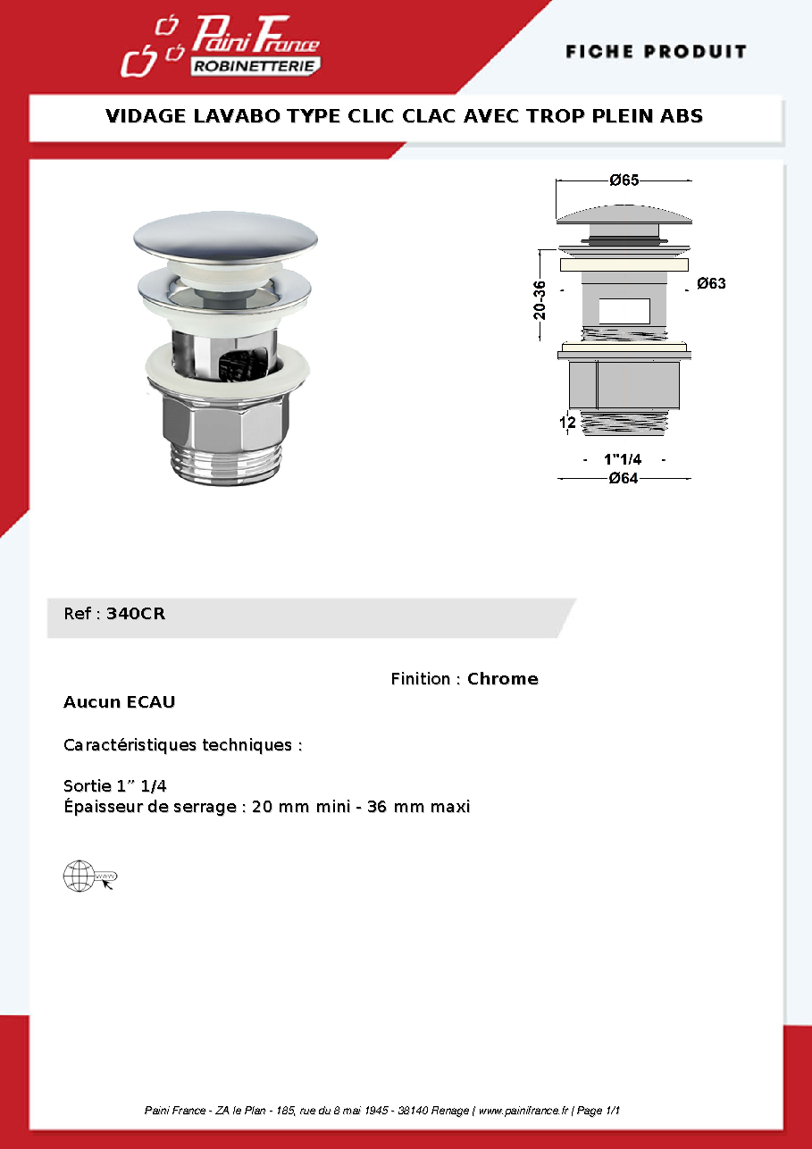 Fiche technique fournisseur