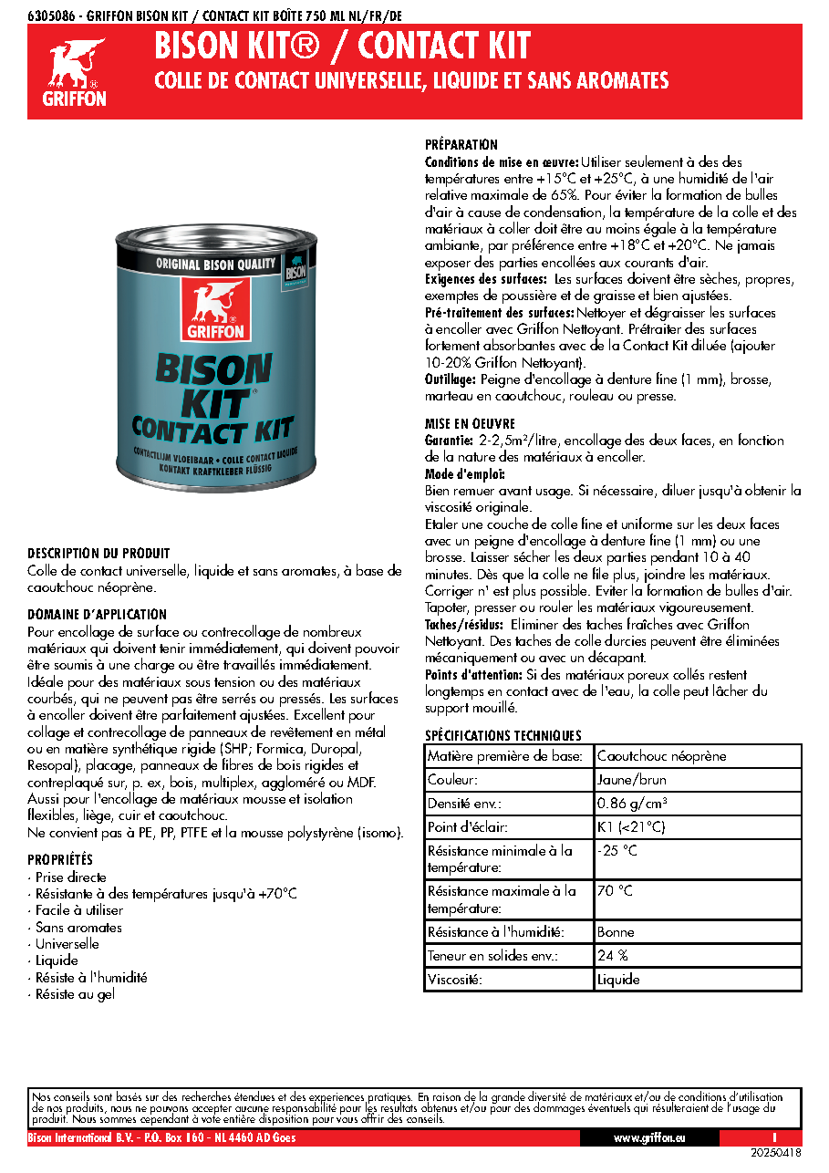 Fiche technique fournisseur