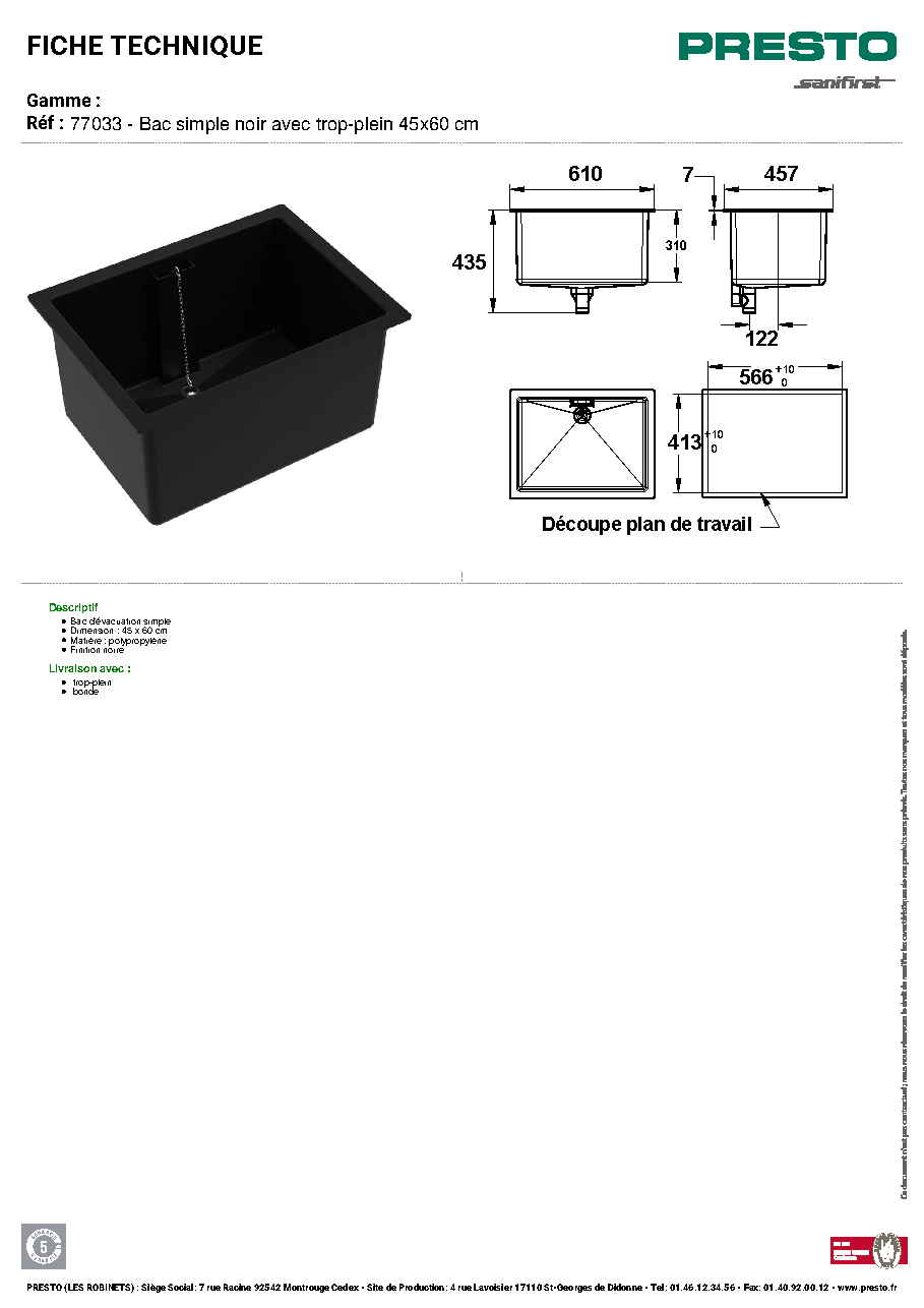 Fiche technique fournisseur