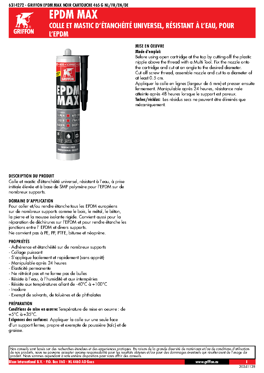 Fiche technique fournisseur