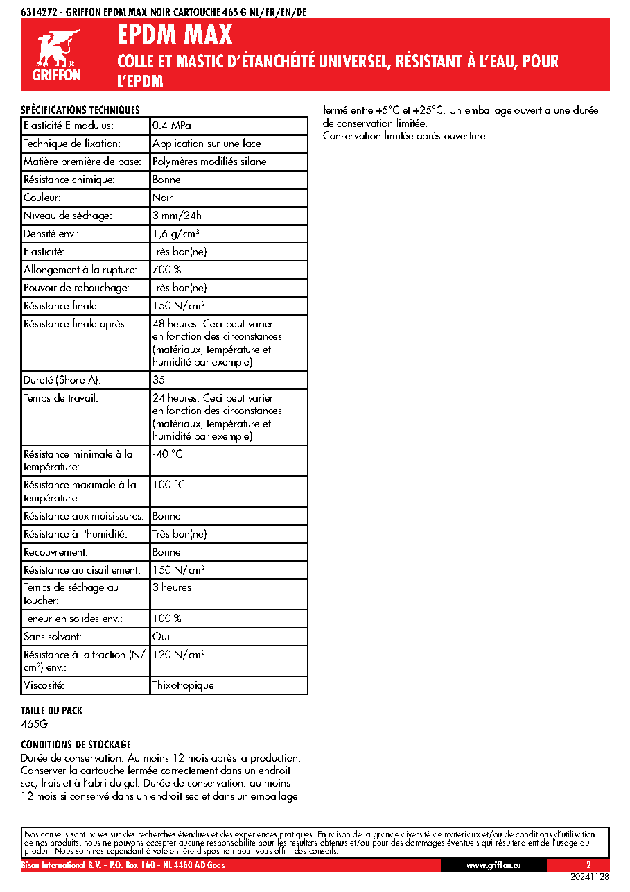 Fiche technique fournisseur