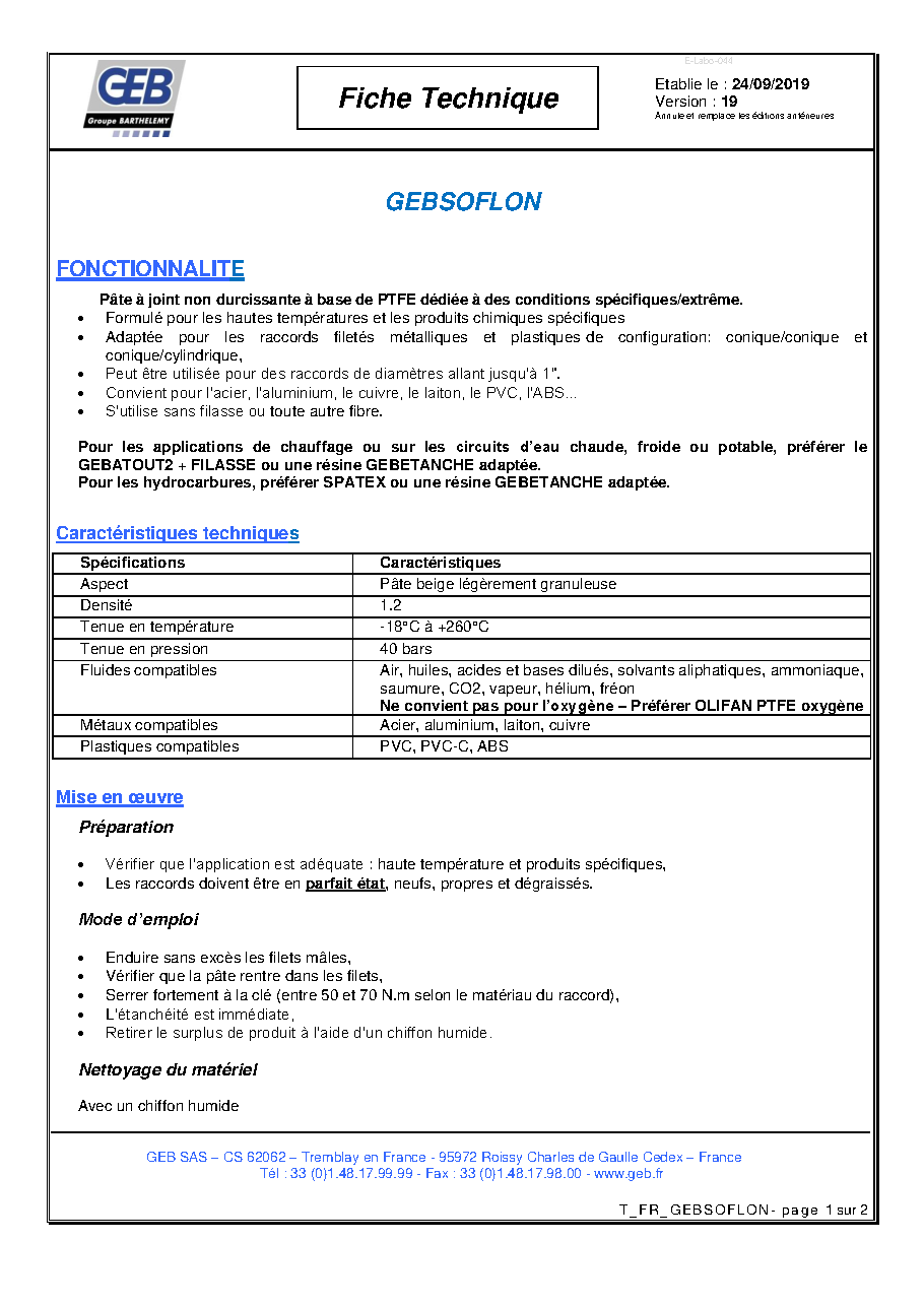 Fiche technique fournisseur