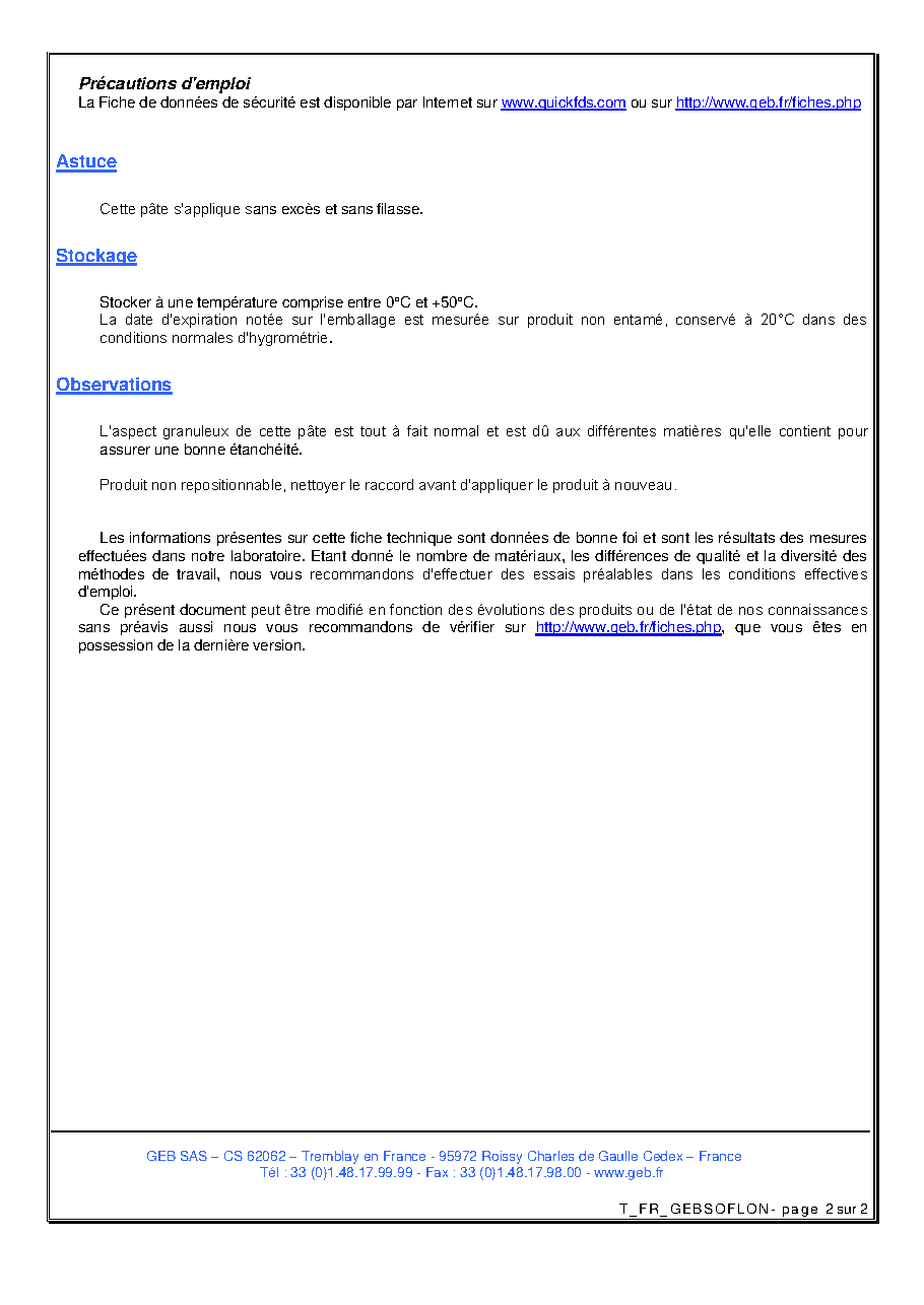 Fiche technique fournisseur