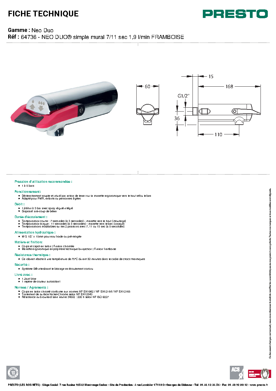 Fiche technique fournisseur