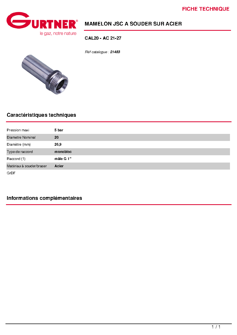 Fiche technique fournisseur