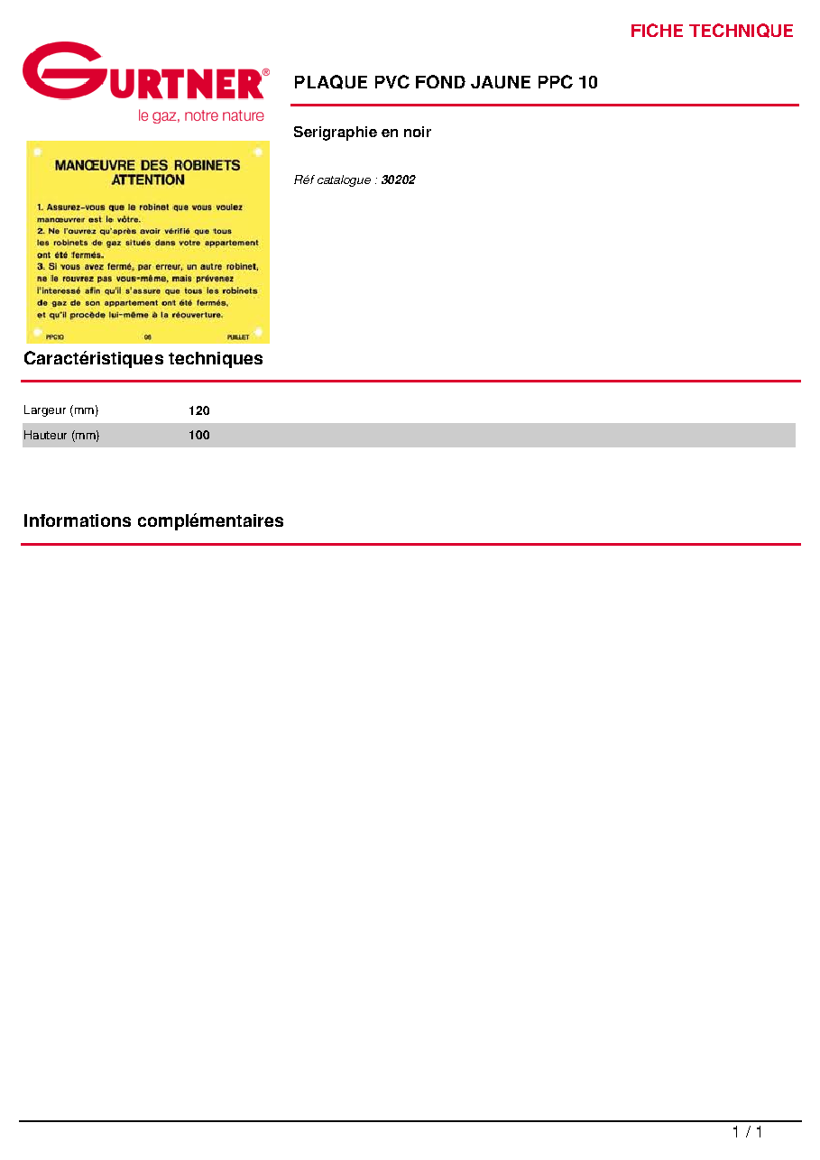 Fiche technique fournisseur
