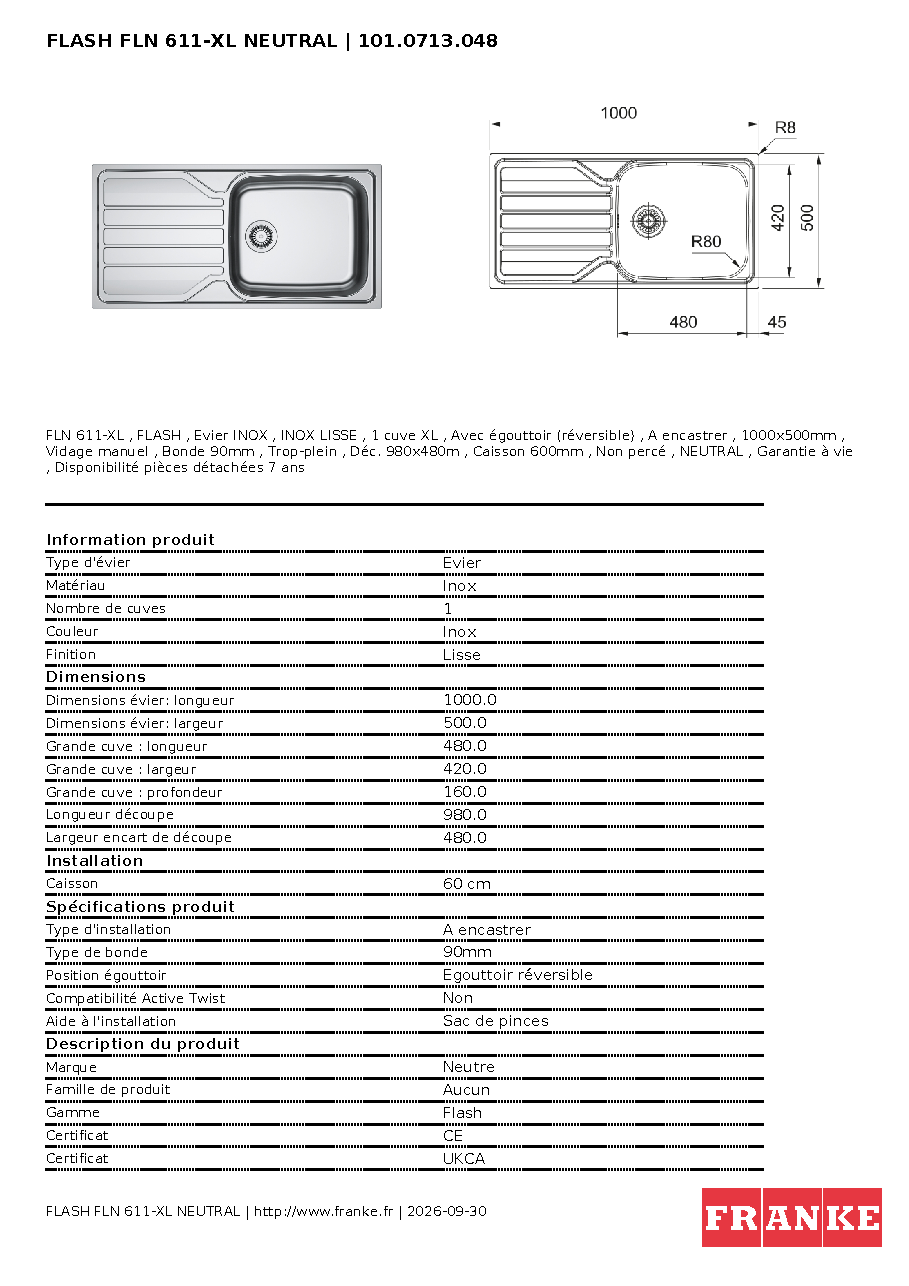 Fiche technique fournisseur