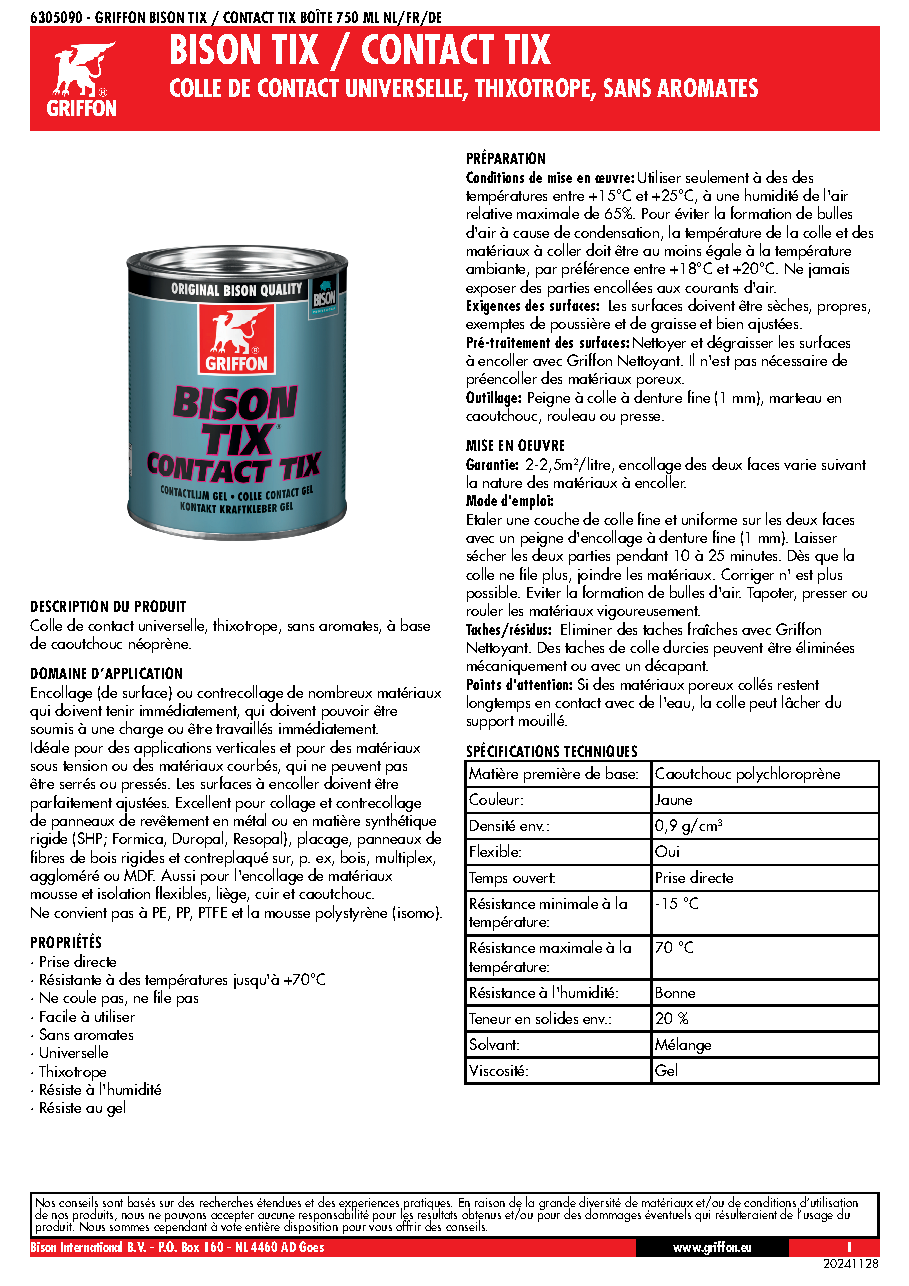 Fiche technique fournisseur