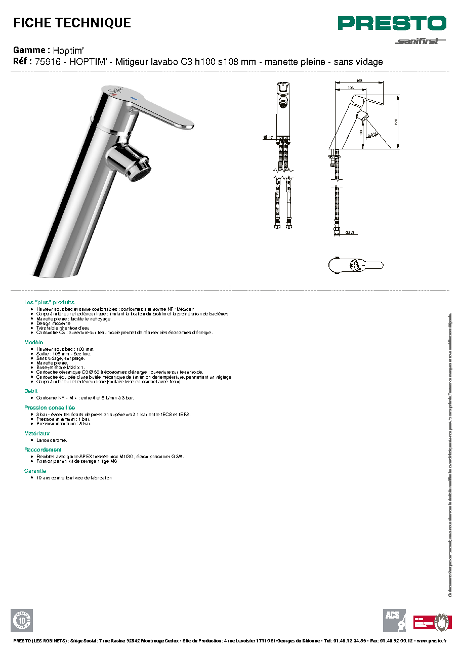Fiche technique fournisseur