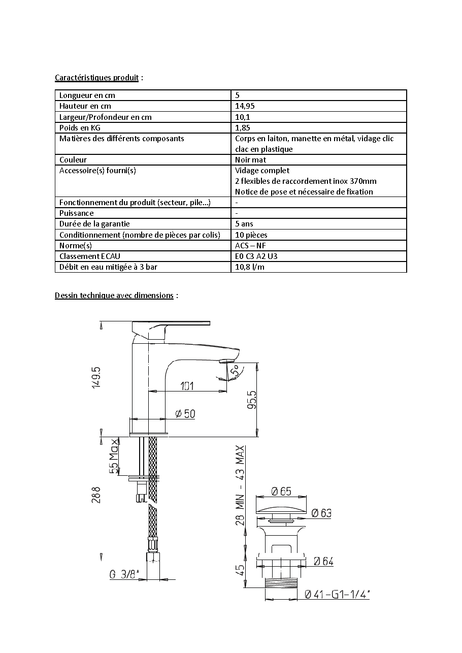Fiche technique fournisseur