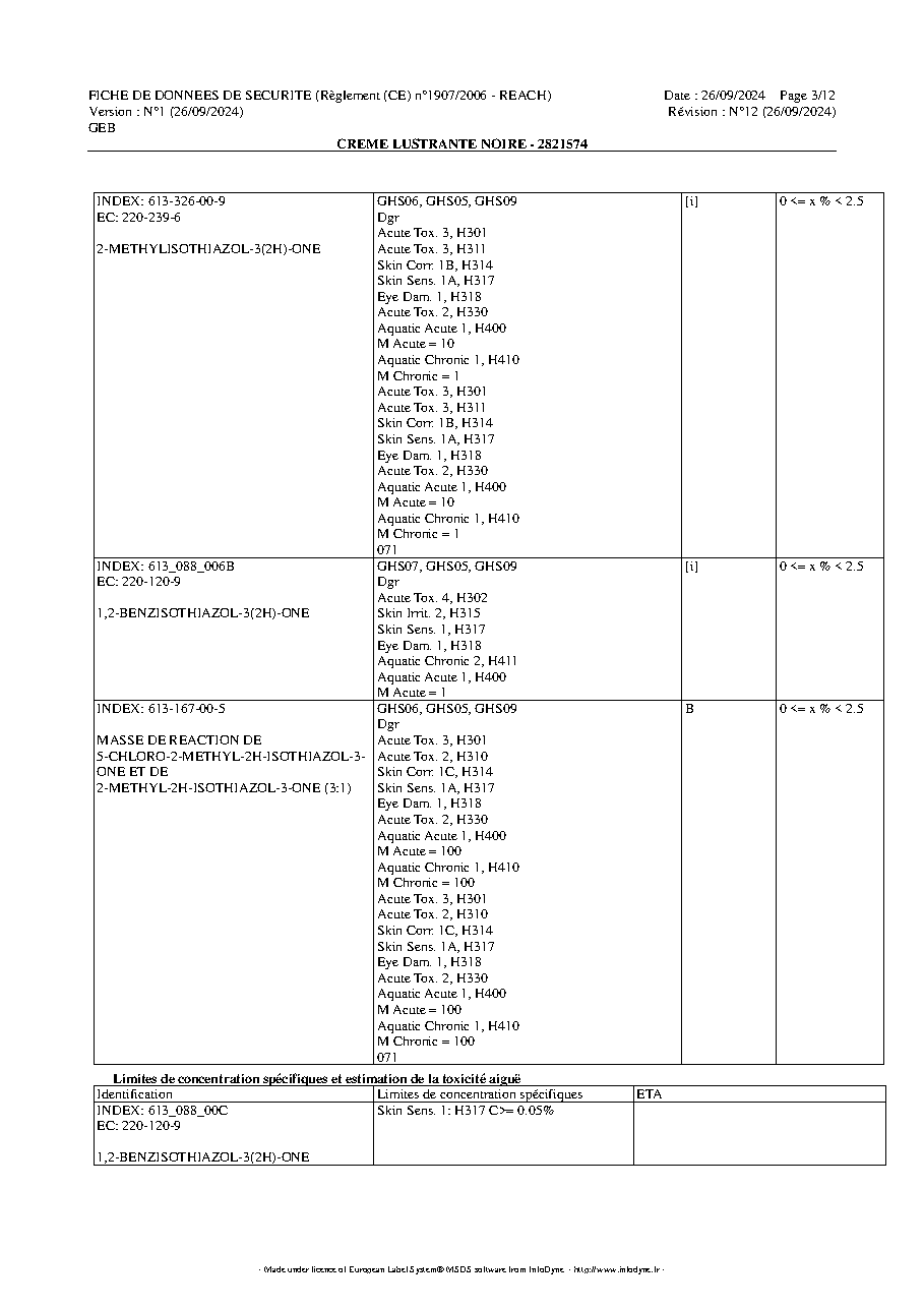 Fiche technique fournisseur